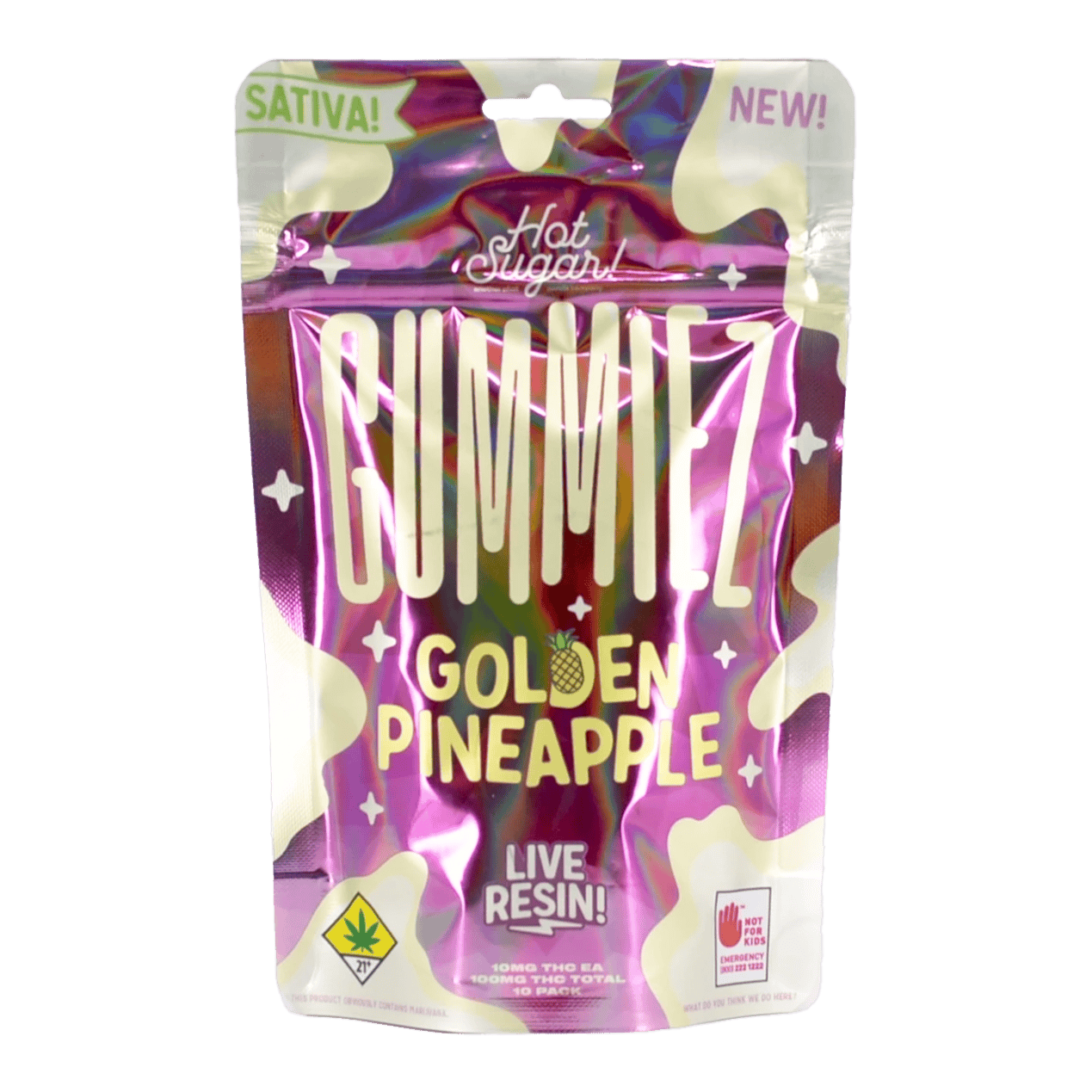 Golden Pineapple - Sativa [10pk] (100mg) | Hot Sugar - Live Resin Gummiez