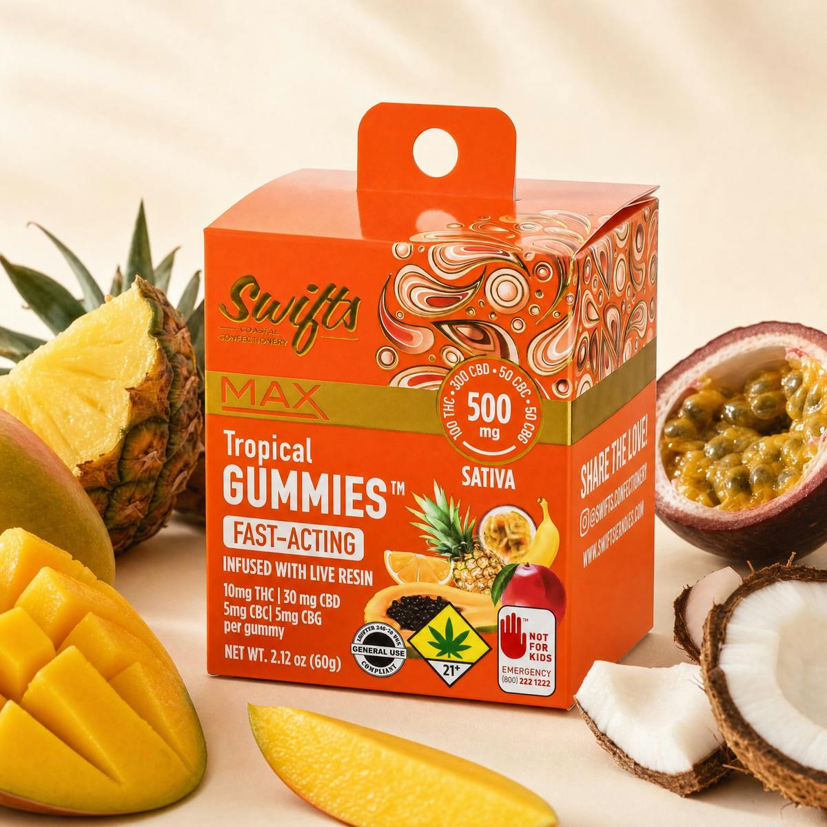 Tropical Punch [10pk] (300mg CBD/100mg THC/ 50mg CBN/ 50mg CBG) | Swifts - Max Gummies