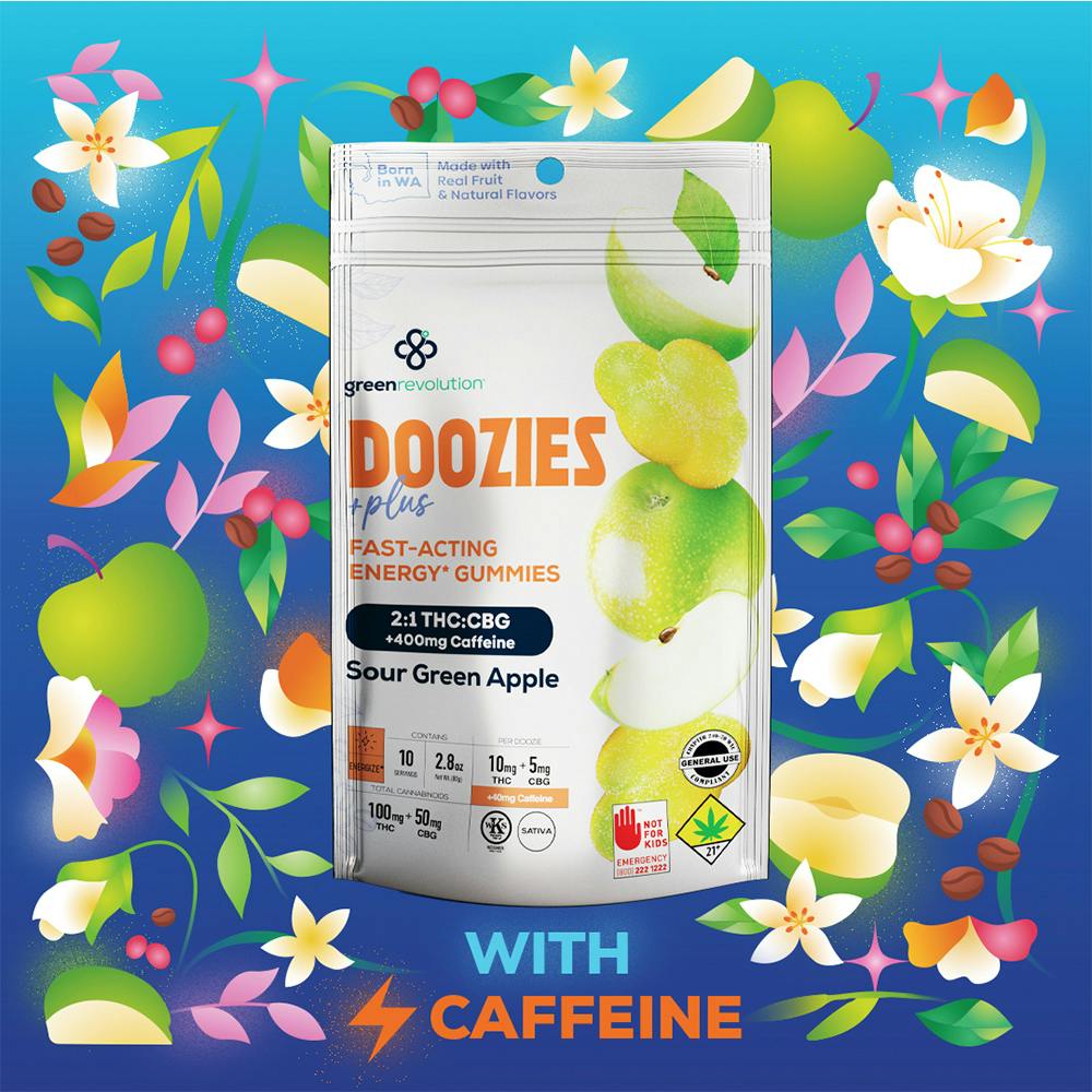 2:1 Sour Green Apple w/ Caffeine [10pk] (100mg THC/50mg CBG/400mg Caffeine) | Green Revolution - ...
