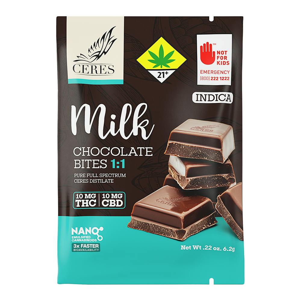 1:1 Milk Chocolate - Indica [1pk] (10mg CBD/10mg THC) | Ceres - Chocolate Bites