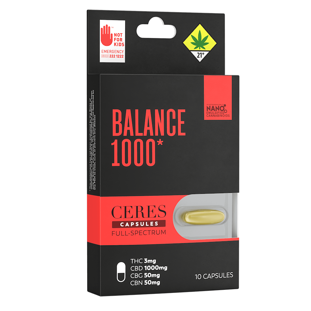 Balance 1000 [10pk] (1000mg CBD/3mg THC/50mg CBN/50mg CBG) | Ceres - Full Spectrum Capsules