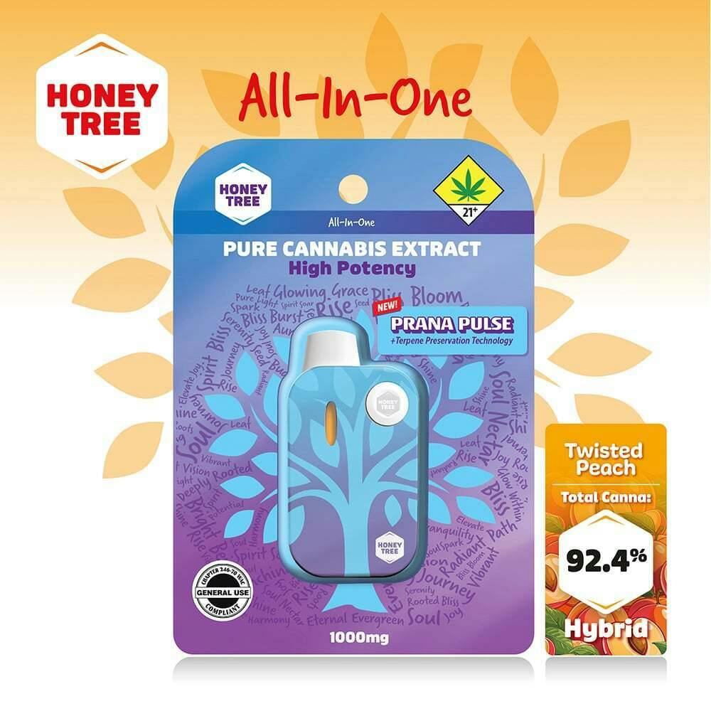 Twisted Peach [1000mg] | Honey Tree - Flavored High Potency Pure Cannabis Extract - Prana Pulse