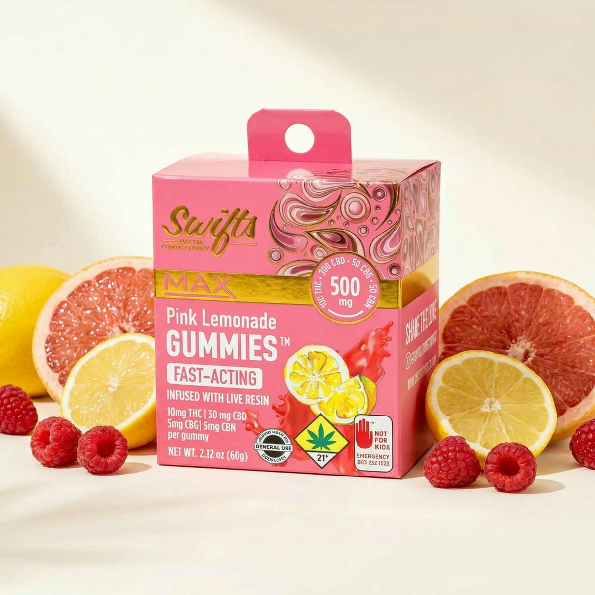 Pink Lemonade [1pk] (30mg CBD/10mg THC/5mg CBN/5mg CBG) | Swifts - Max Gummies