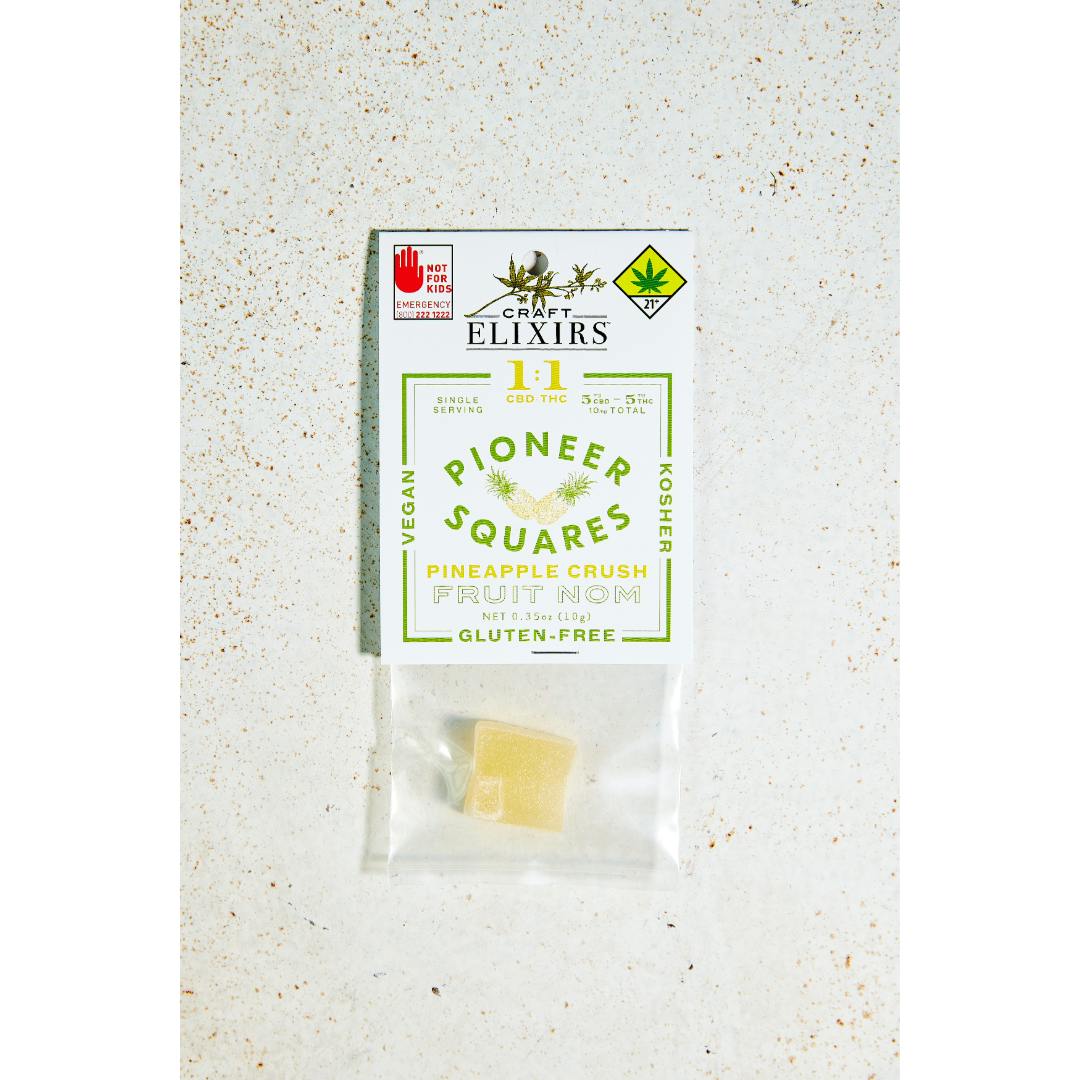 1:1 Gummies Pineapple Crush [Single] (5mg CBD/5mg THC) | Pioneer Squares - Pioneer Squares