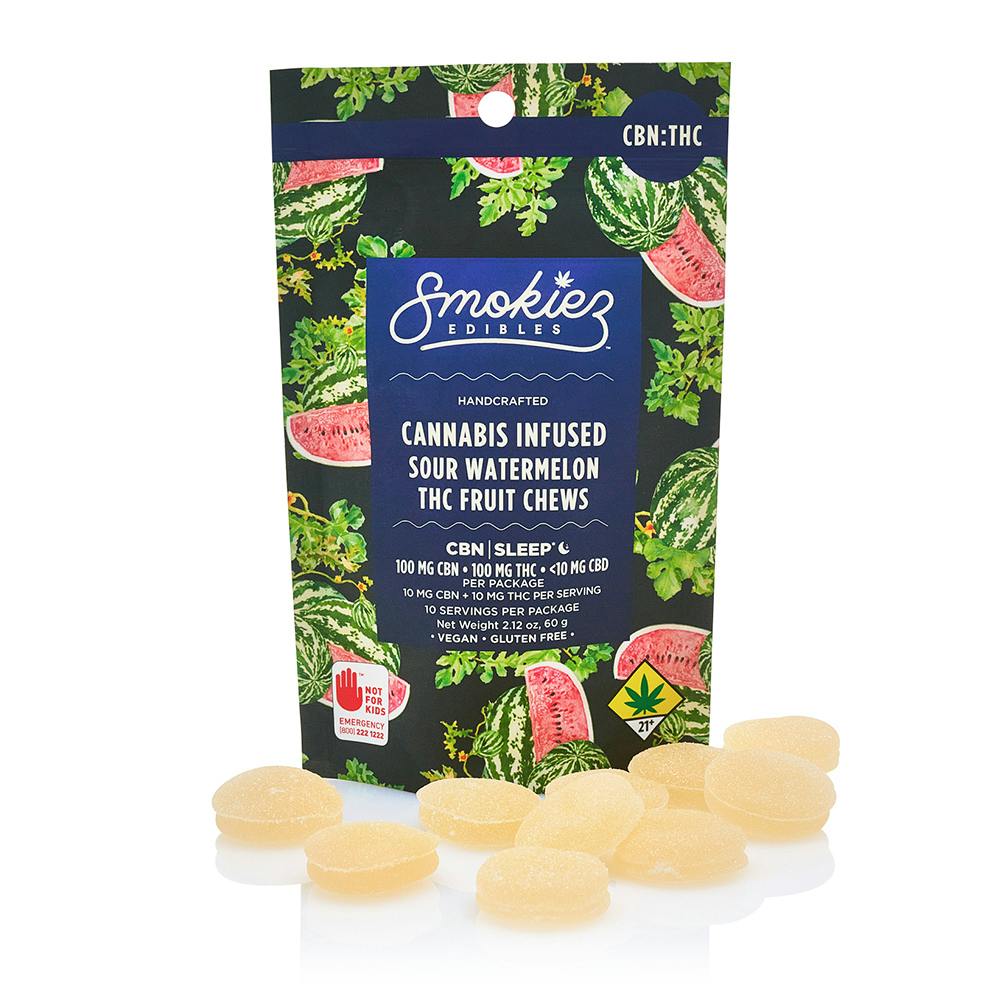 1:1 Sour Watermelon [10pk] (100mg CBN/100mg THC) | Smokiez - Fruit Chews