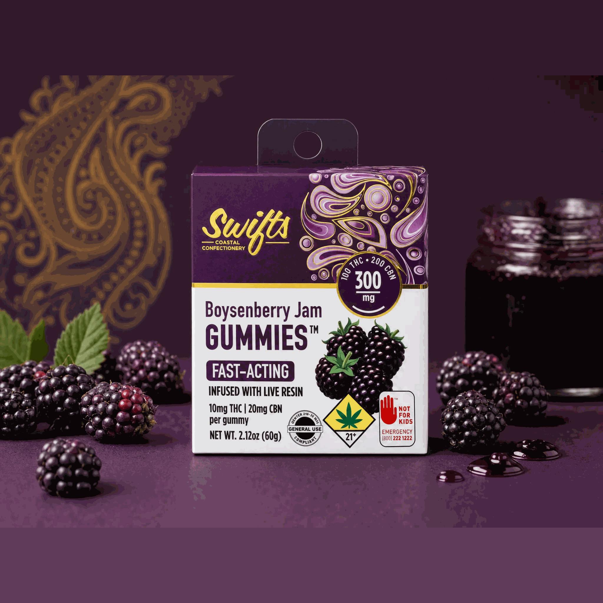 1:2 Boysenberry [10pk] (100mg THC/200mg CBN) | Swifts - Live Resin Gummies
