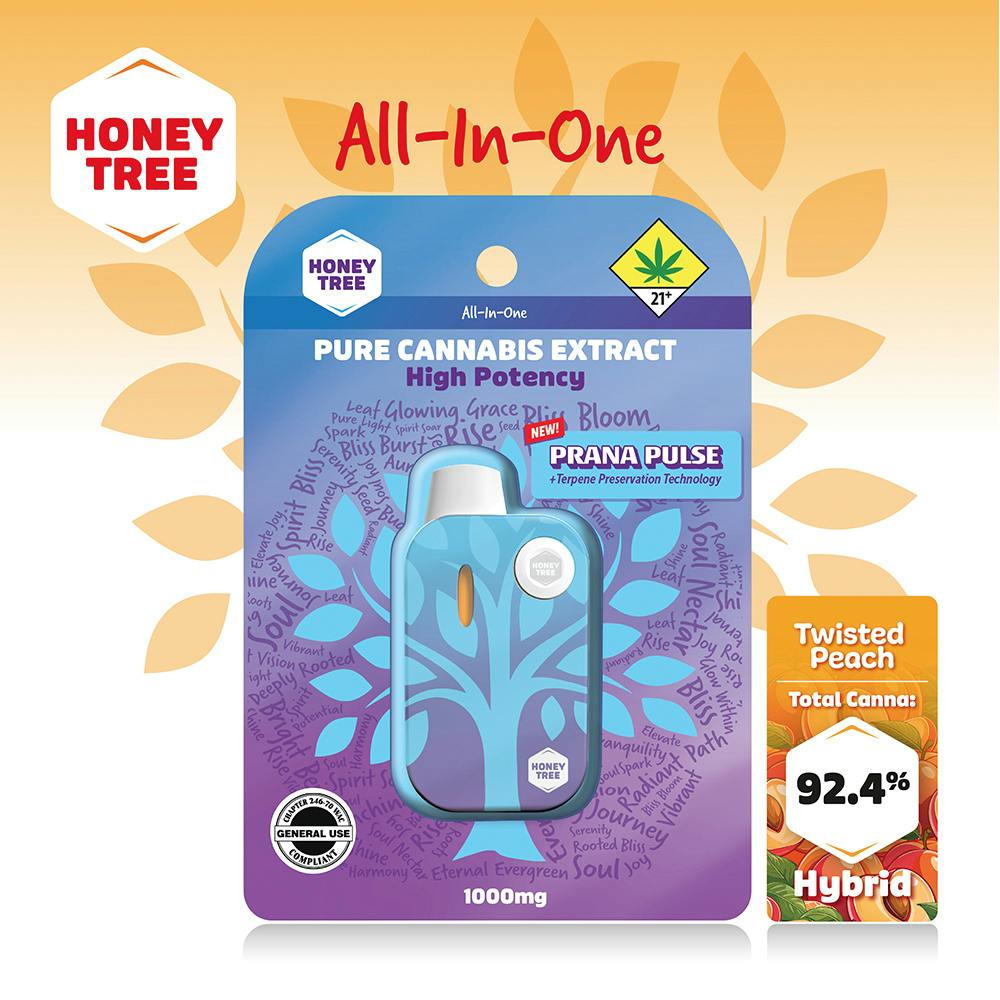 Twisted Peach [1000mg] | Honey Tree - Flavored High Potency Pure Cannabis Extract - Prana Pulse