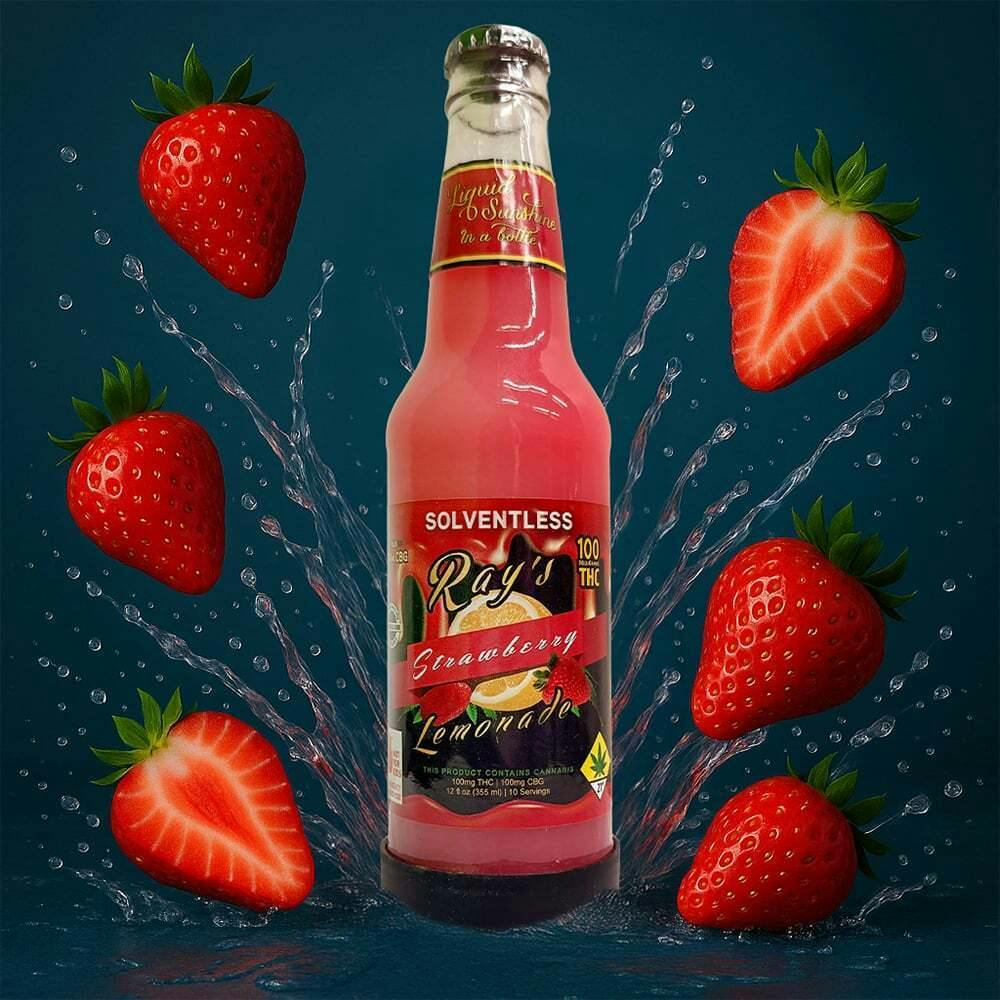 1:1 Strawberry Lemonade [12oz] (100mg THC/100mg CBG) | Ray's Lemonade - Live Rosin Bottle Ray's