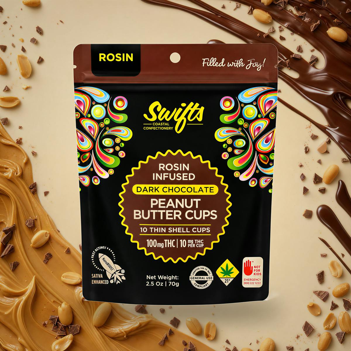 Peanut Butter Cups - Dark Chocolate - Sativa [10pk] (100mg) | Swifts - Peanut Butter Cups