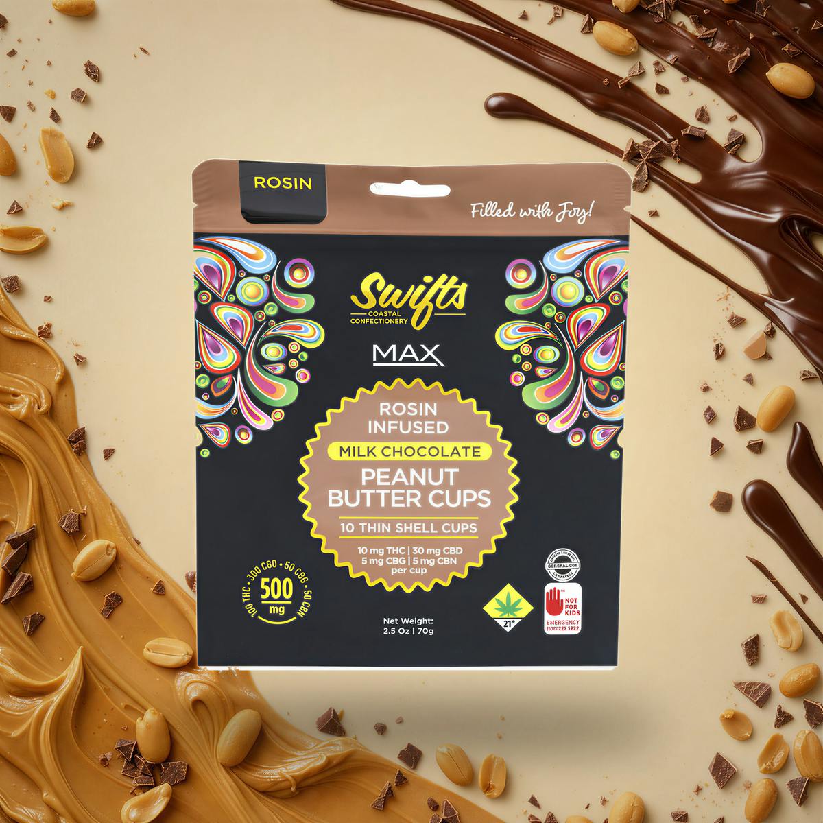 Peanut Butter Cups - Milk Chocolate MAX [10pk] (300mg CBD/100mg THC/50mg CBN/50mg CBG) | Swifts -...