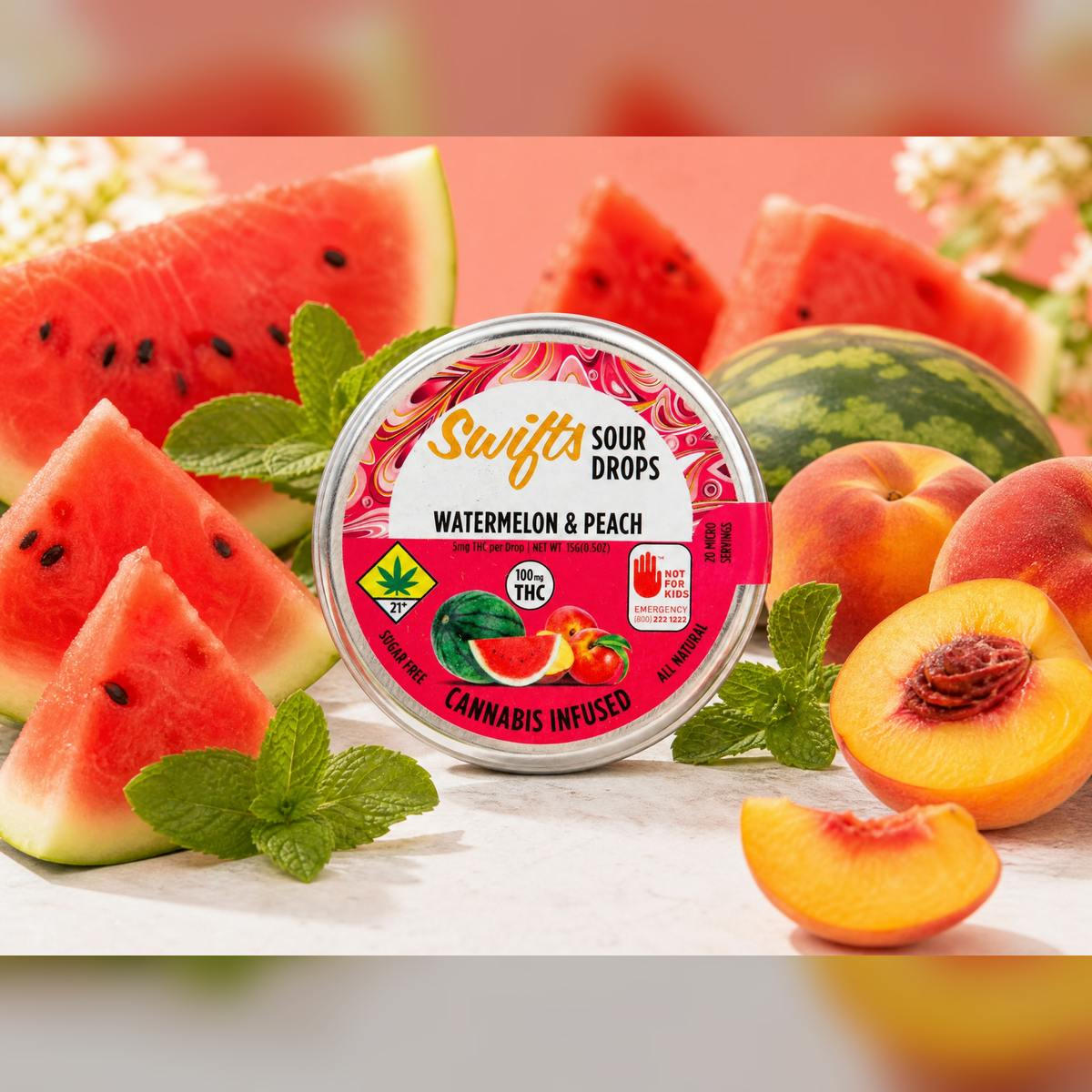 Watermelon & Peach [20pk] (100mg) | Swifts - Sour Drops
