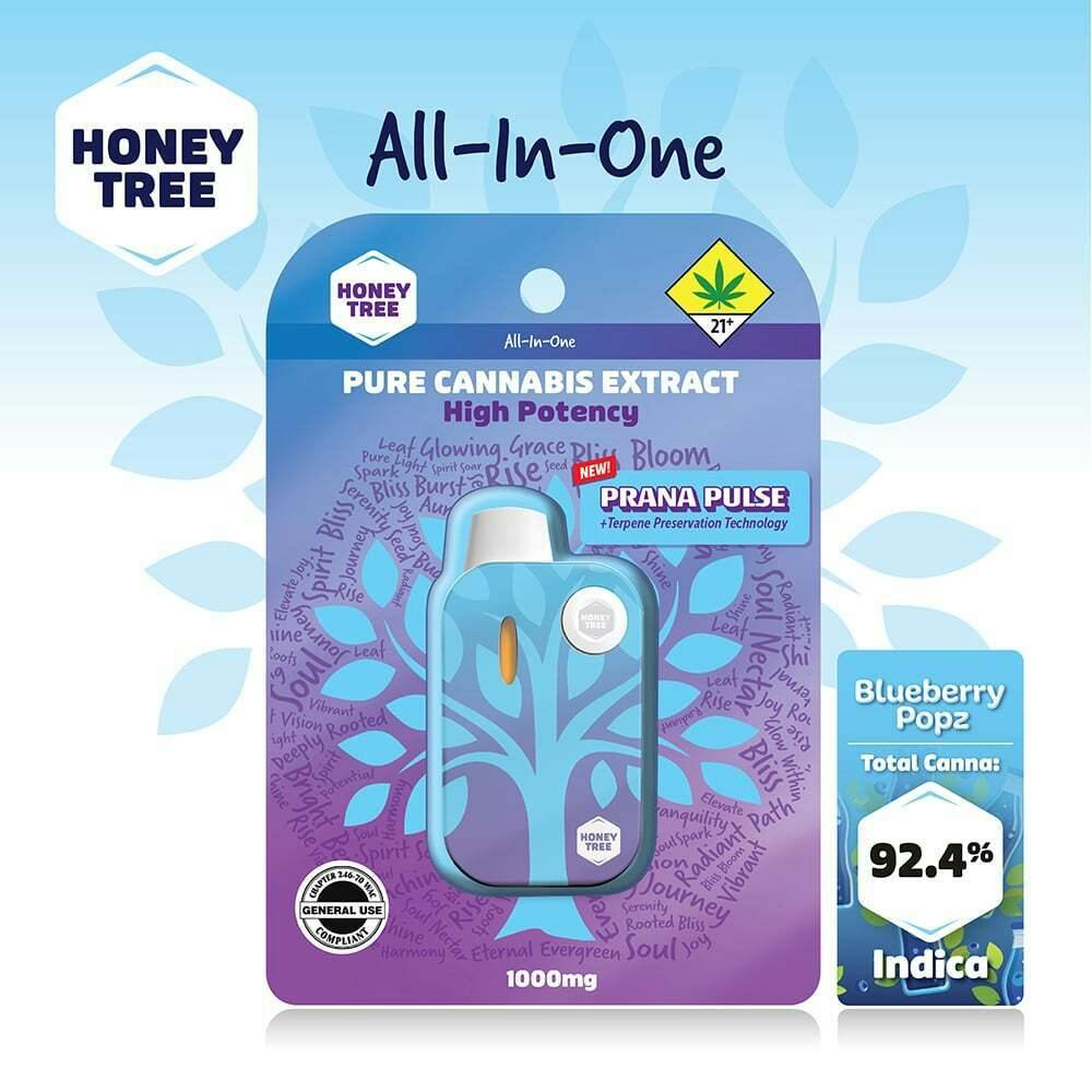 Blueberry Popz [1000mg] | Honey Tree - Flavored High Potency Pure Cannabis Extract - Prana Pulse