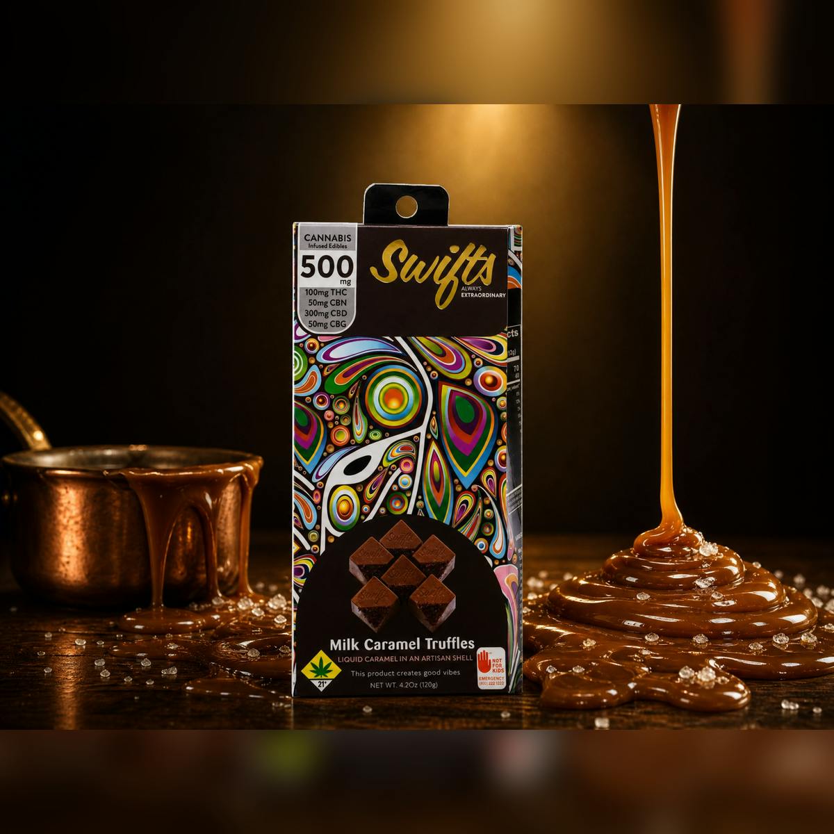 Milk Chocolate Caramel MAX [10pk] (300mg CBD/100mg THC/50mg CBN/50mg CBG) | Swifts - Truffles