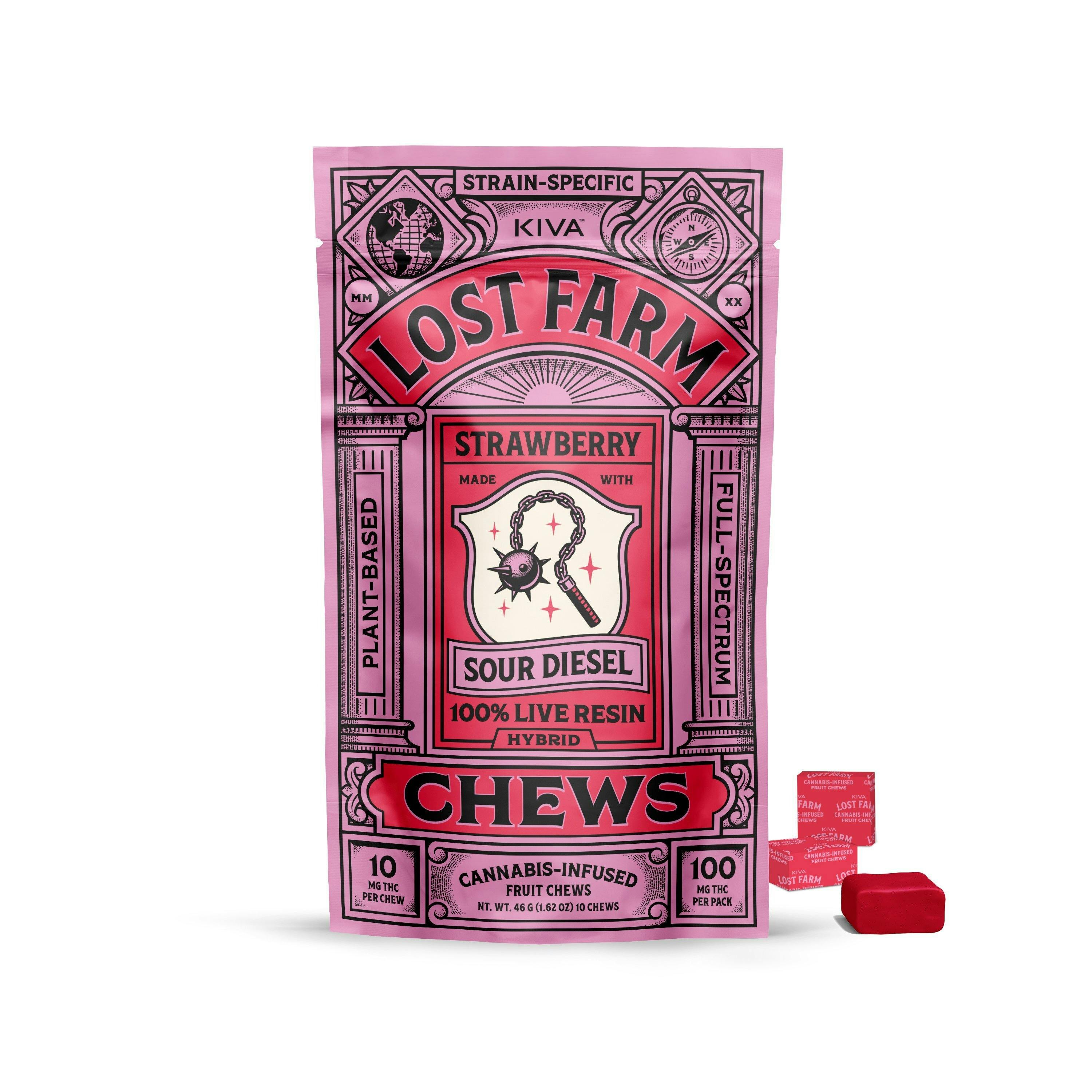 Strawberry x Sour Diesel [10pk] (100mg) | Lost Farm - Live Resin Fruit Chews