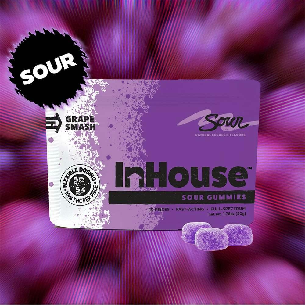 Sour Grape Smash w/ CBC [10pk] (100mg THC/100mg CBC) | InHouse - Sour Gummies