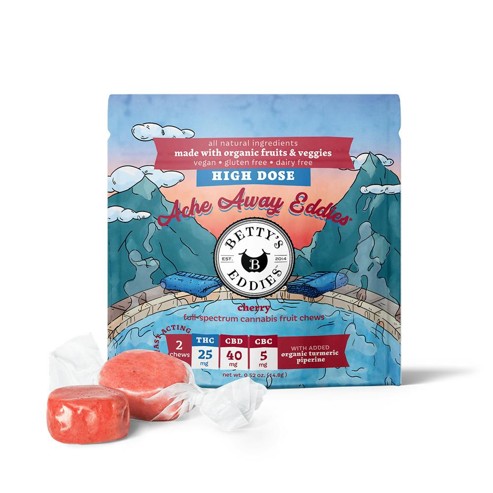 Ache Away Eddies - Cherry [2pk] (50mg THC/80mg CBD/10mg CBC) | Betty's Eddies - Fruit Chews