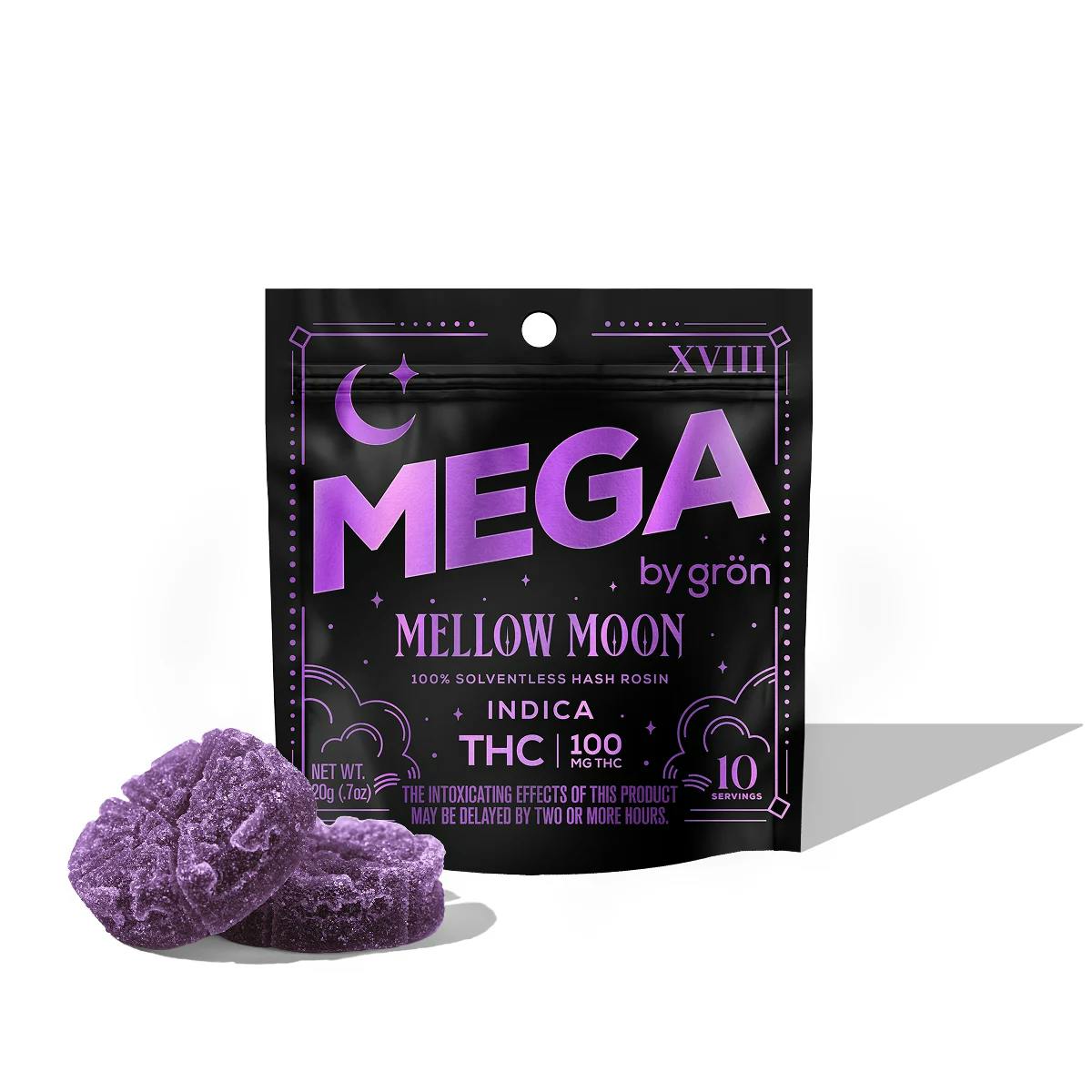 Mellow Moon MEGA Rosin - THC - Indica (2 pk, 100mg) | Grön - Mega Rosin Gummies