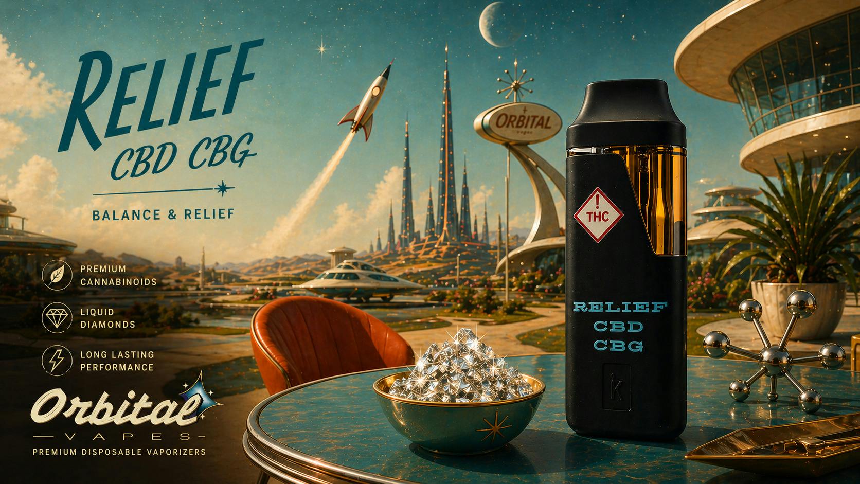 Orbital AIO - Relief CBD+CBG - 1g Liquid Diamond Vape
