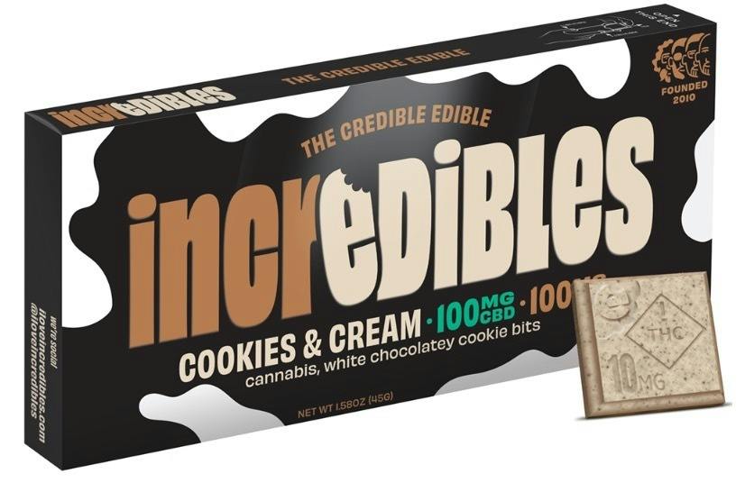 Incredibles - Salted Cookies & Cream 1:1 CBD - 100mg Chocolate Bar