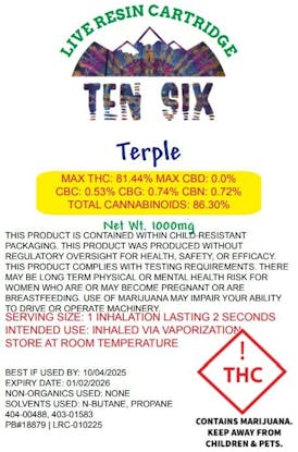 Ten Six - Terple - 1g Live Resin Cart