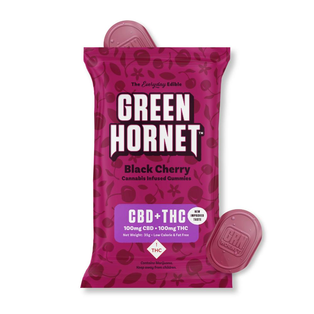 1:1 Black Cherry [10pk] (100mg CBD/100mg THC) | Cheeba Chews - Green Hornet Gummies