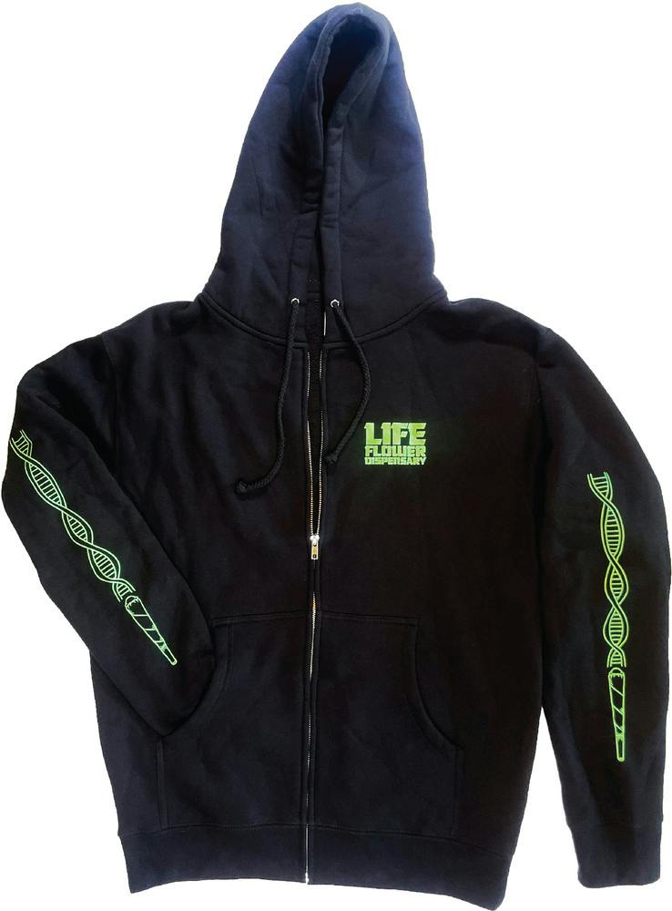 Logo Zip Up - Black/Green | Life Flower - Zip Up Hoodie