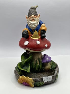 Gnome On A Mushroom Backflow Incense Burner 7"