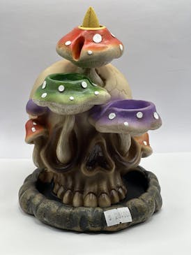 Skull Tri-Mushroom Backblow Incense Burner 6"