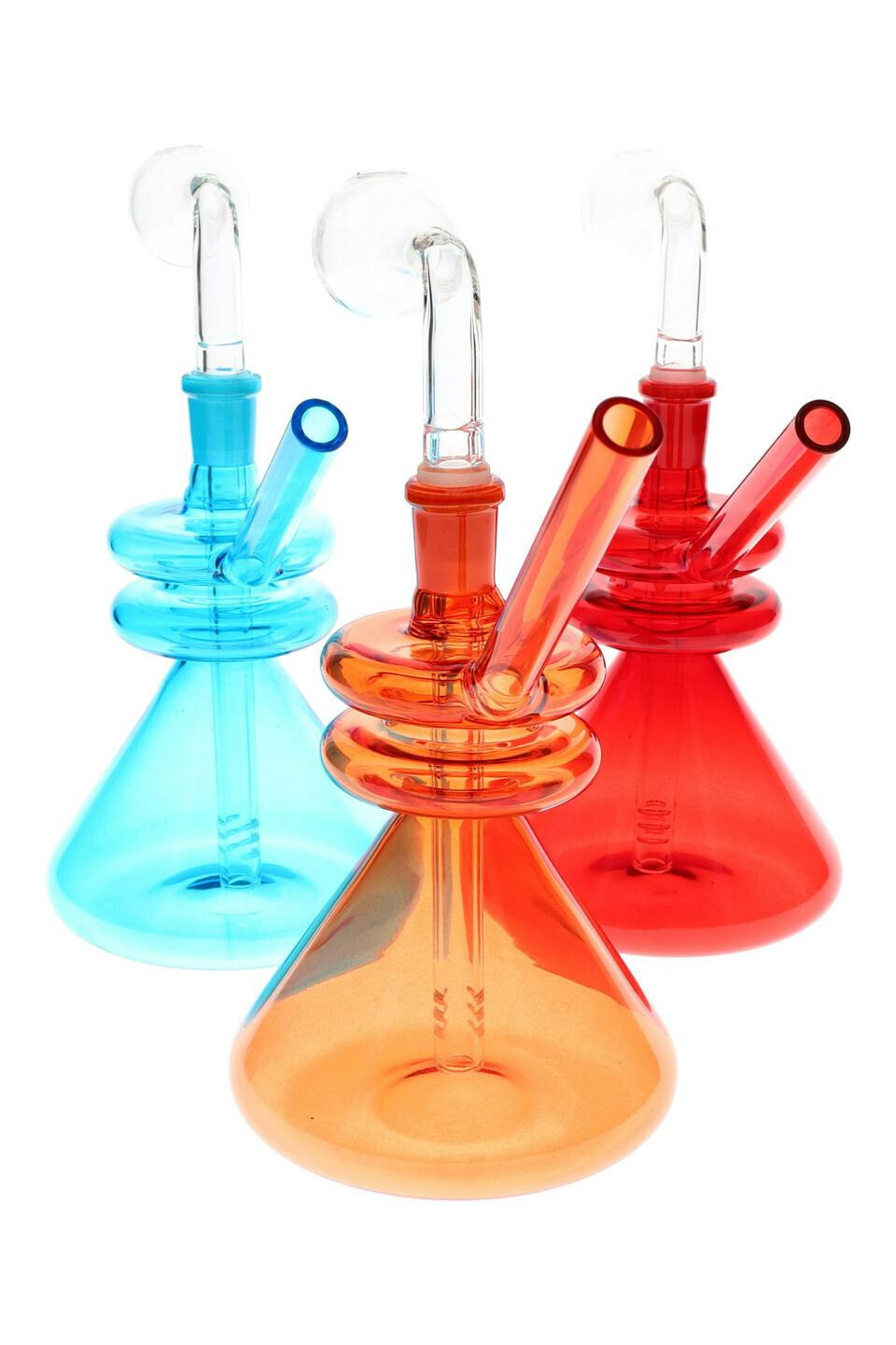 6" Colored Glass on Glass Beaker Oil Burner Rig