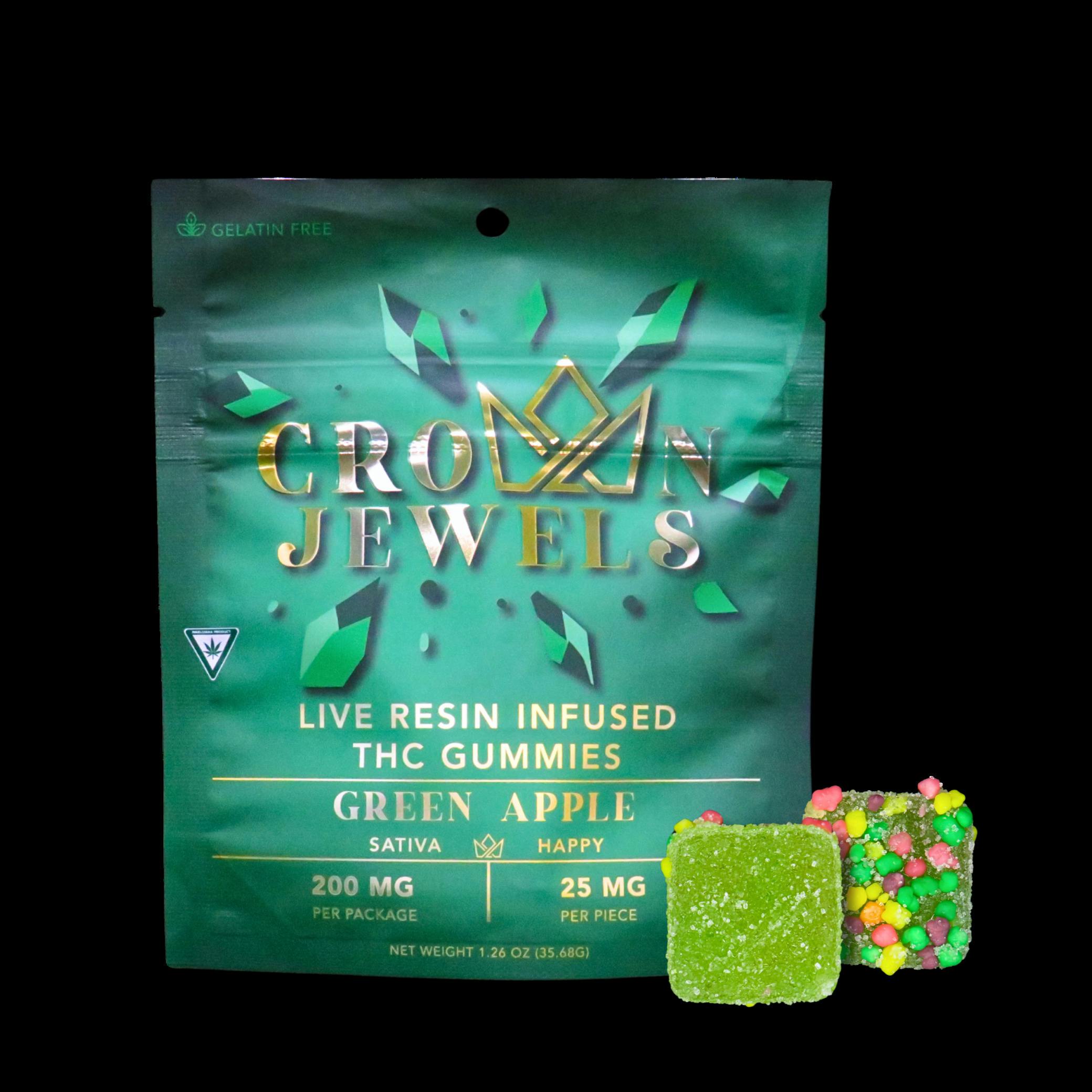Gold Crown | Green Apple (S) | 200mg Live Resin Candy Coated Gummies