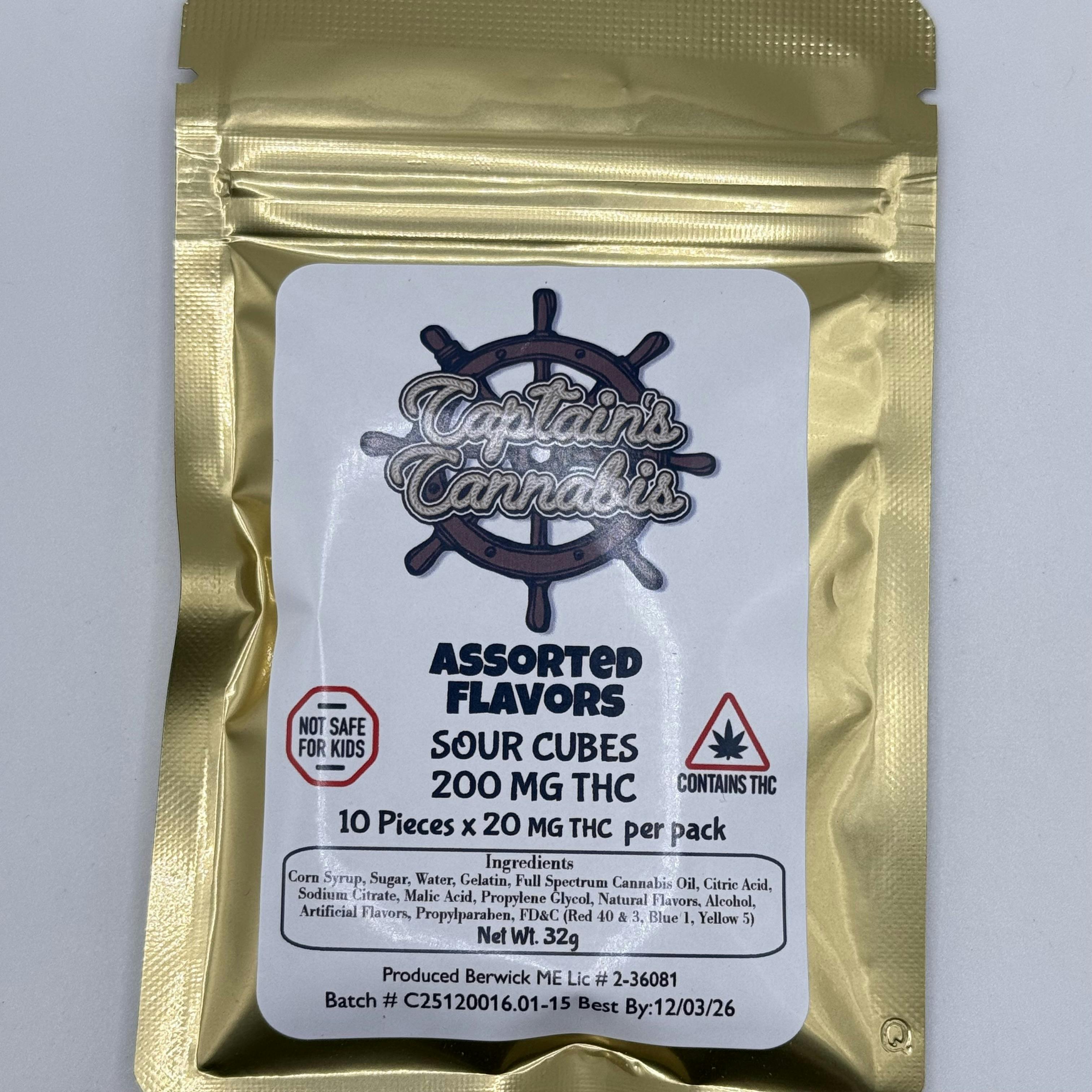 200 Mg Sour Gummy Cubes- Captains Cannabis