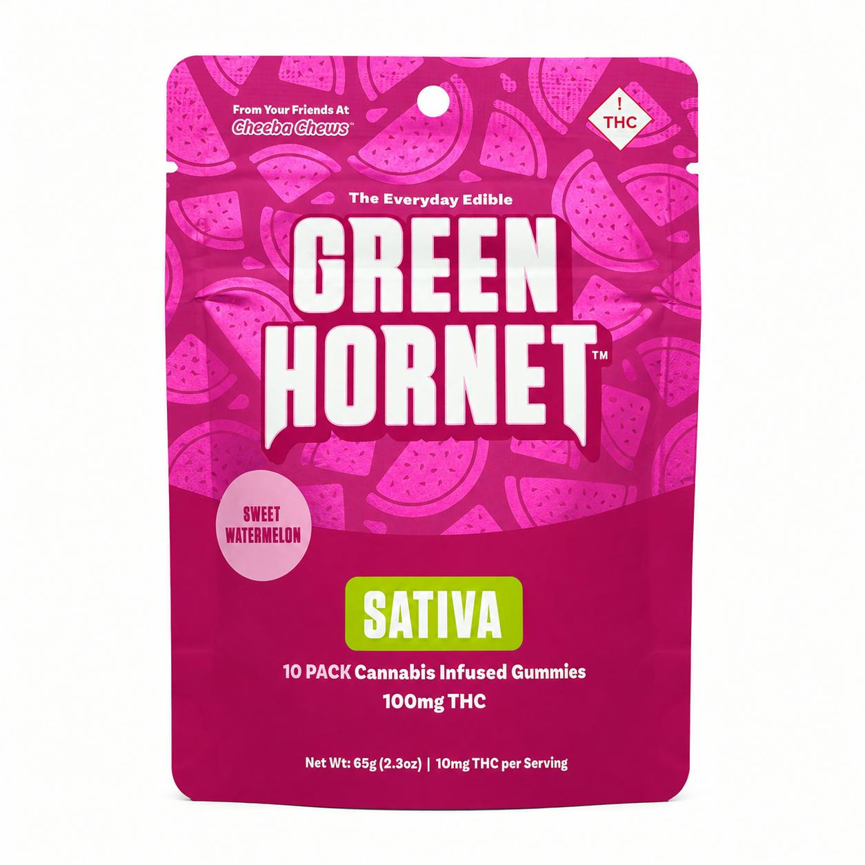 Watermelon - Sativa [10pk] (100mg) | Cheeba Chews - Green Hornet Gummies