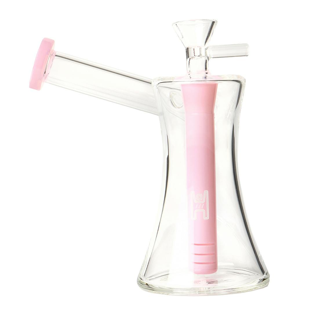 Human Grade: Hourglass Sidecar Bubbler - 6" 14mm F - Pink