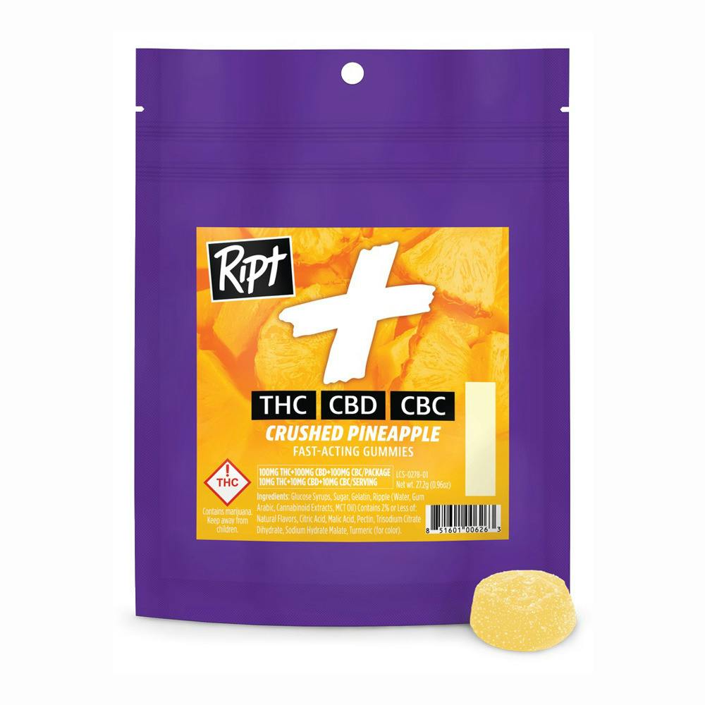 Edibles | RIPT | Crushed Pineapple 1:1 Gummies 100mg