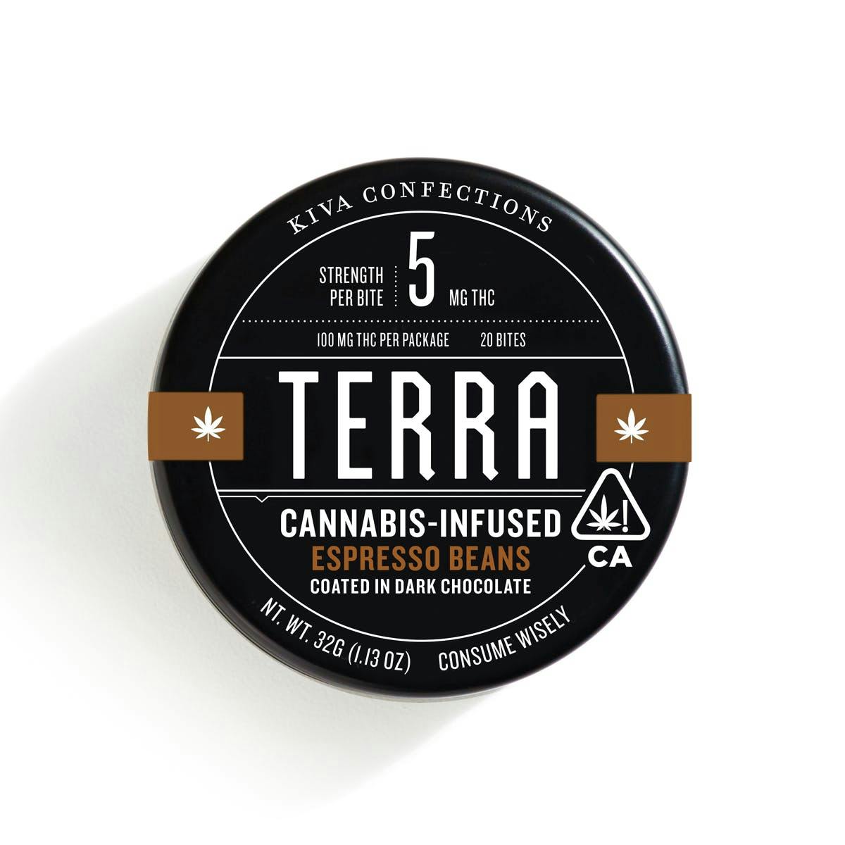 Kiva Confections - Terra Bites - 100mg Chocolate Covered Edibles - Espresso Bean