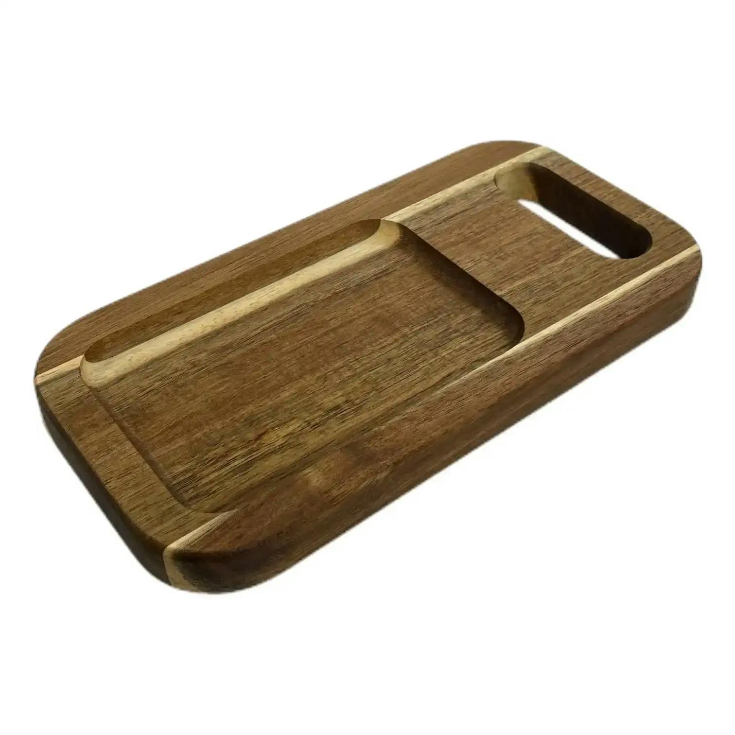 Acacia Wood 12" Rolling Tray with Handle