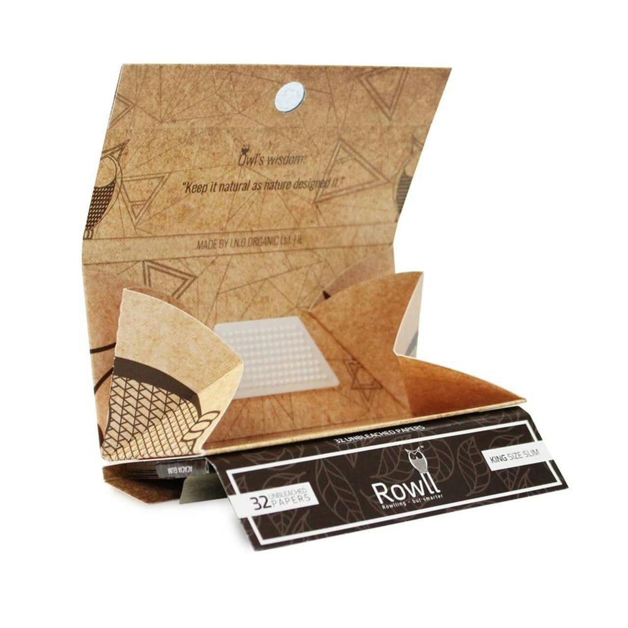 Rowll Unbleached King Size Extra Slim Rolling Papers w/ Filters, Grinder & Rolling Surface