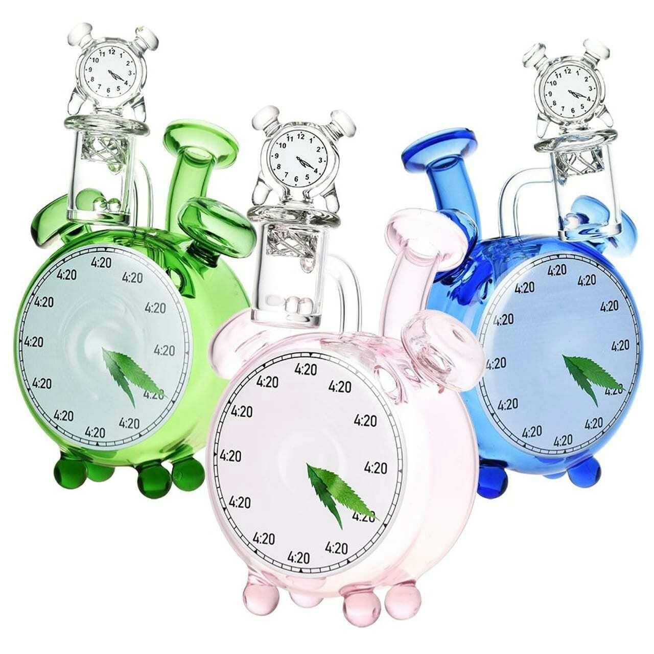 It's 4:20 Somewhere Alarm Clock Bong Rig w/ Matching Carb - 5.75" / 14mm F