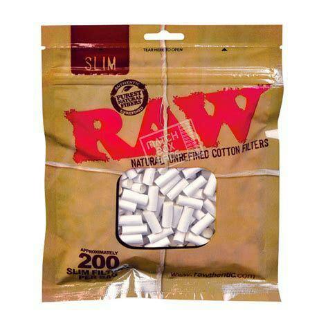SLIM Raw 100% Slim Cotton Filter Tips Bag of 200