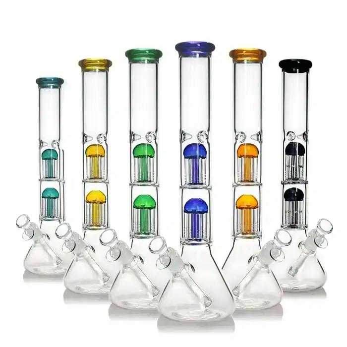 16" Double Tree 8 Arm Perc Beaker Bong - Assorted Colours