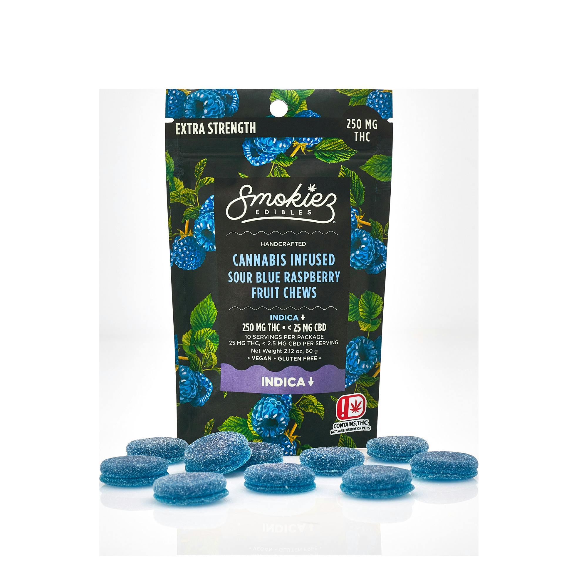 Smokiez-250mg Gummy-INDICA-SOUR Blue Raspberry