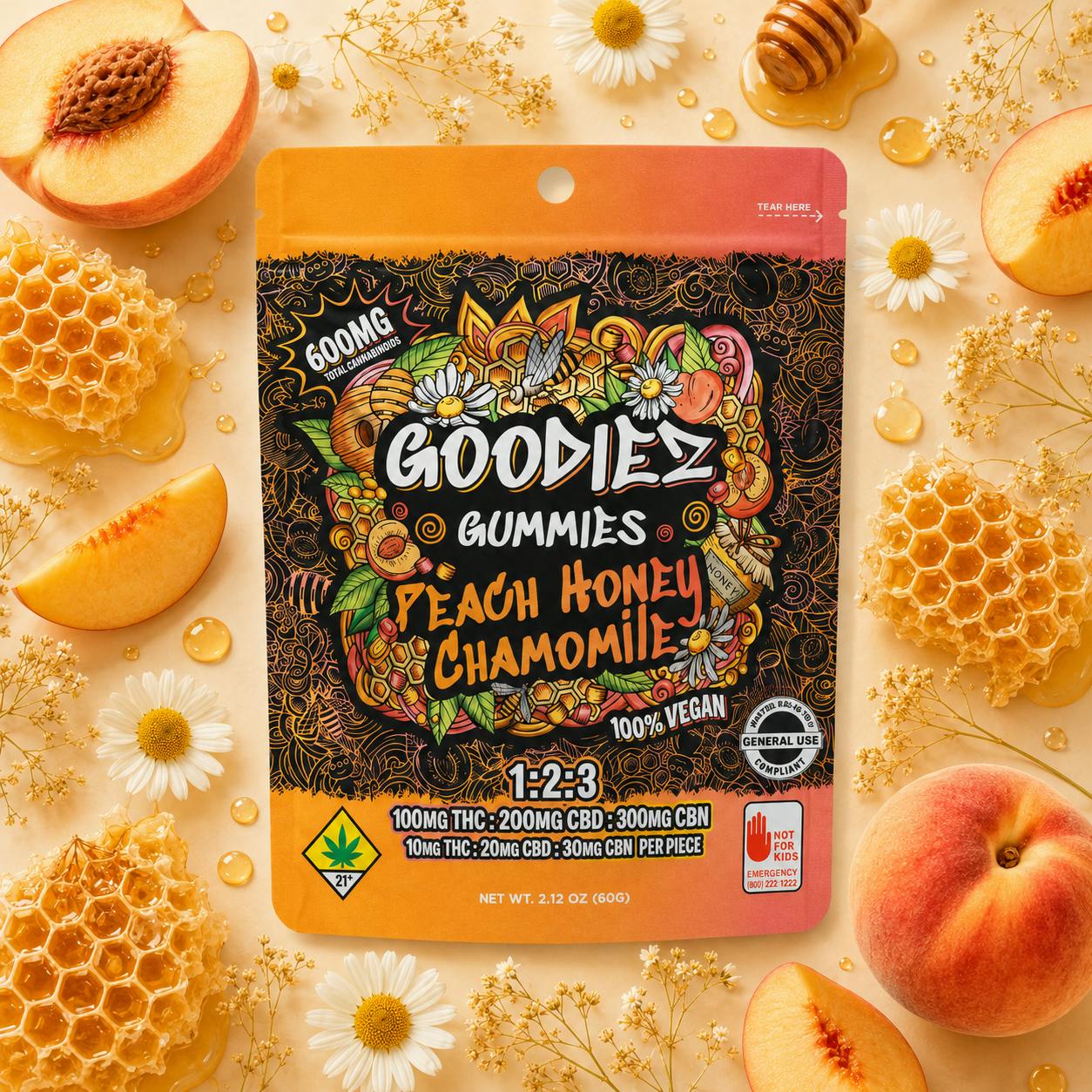 Peach Honey Chamomile 1:2:3 | Goodiez - Gummies