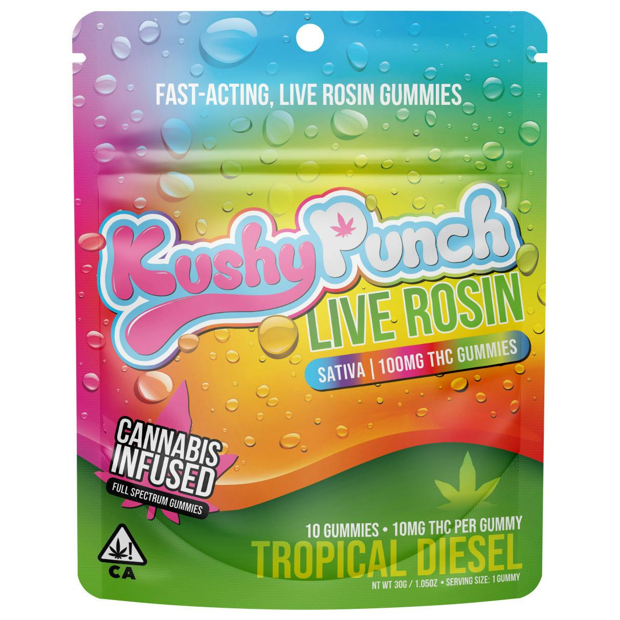 Kushy Punch - 200mg Sativa Live Rosin Gummies - Tropical Diesel