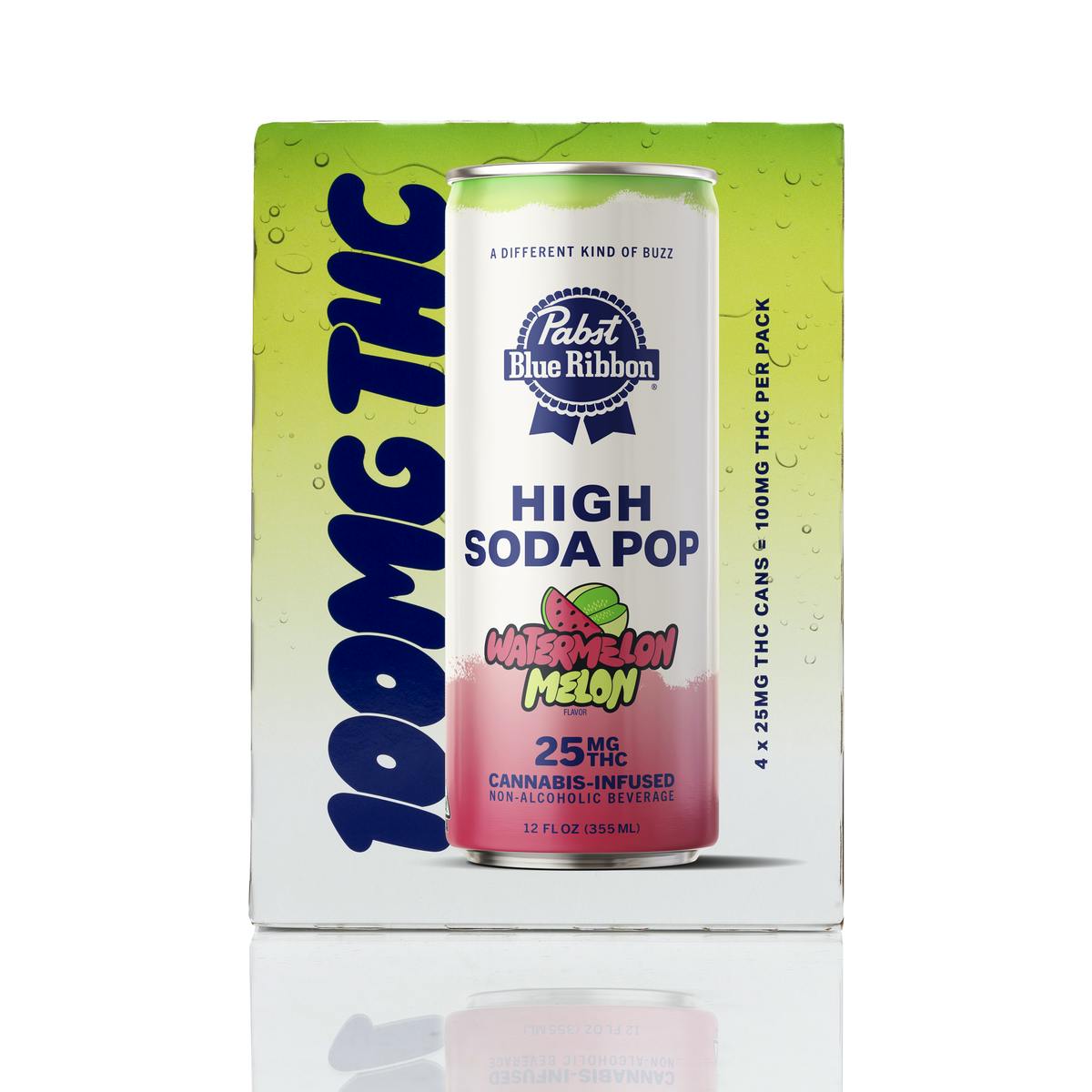 PABST - THC BEVERAGE - HIGH SODA POP WATERMELON MELON 4PK - 100MG