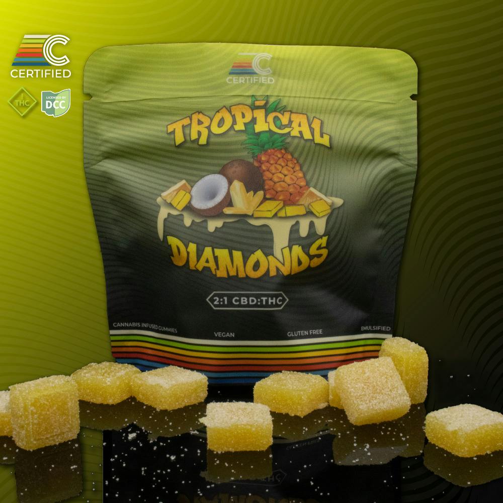 Tropical Diamonds 2:1 CBD:THC Gummies 110mg (Hybrid) | Certified Cultivators