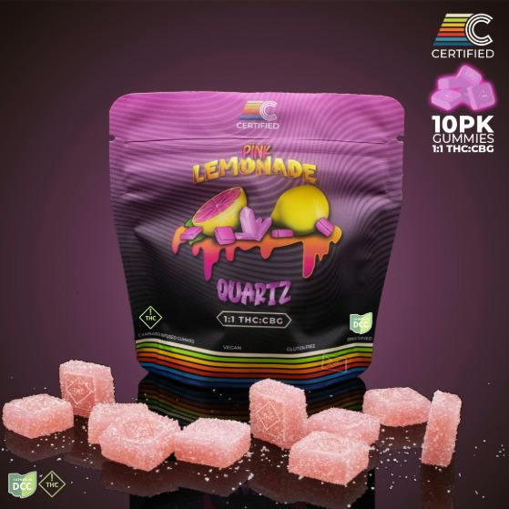 Certified Cultivators Gems Pink Lemonade 1:1 CBG Quartz 10pk 110mg Gummies