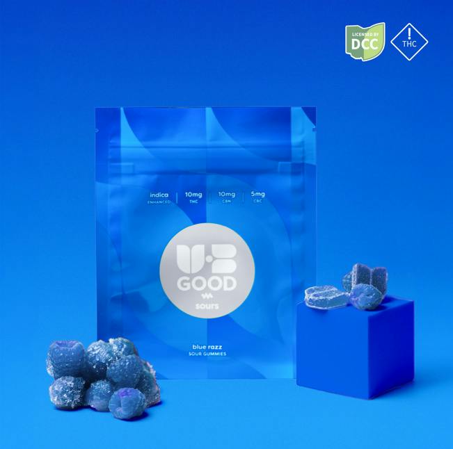UB GOOD - Blue Razz Sour Indica 2:2:1 CBN CBC Gummies 100 MG