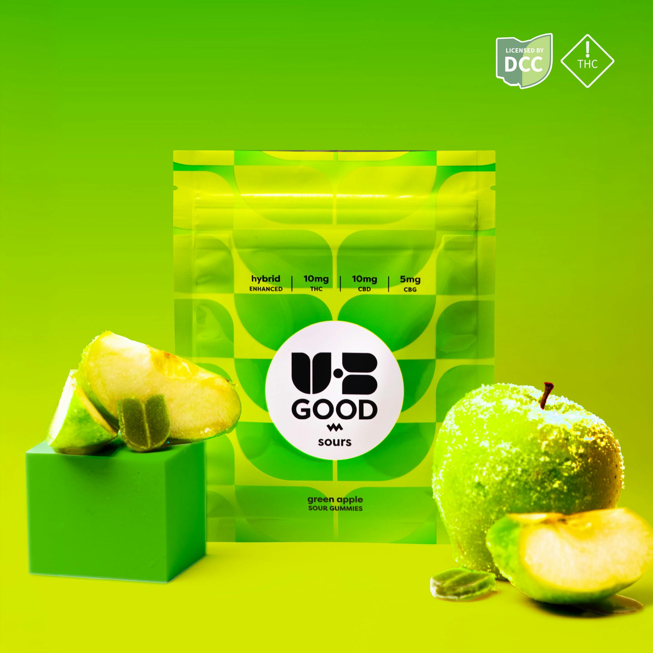 UB GOOD - Sour Green Apple 1:1 CBD Indica Gummies