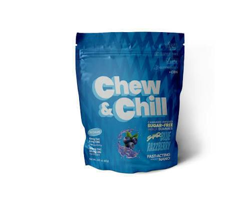 CHEW & CHILL - Sugar Free Gummies Sour Blue Raspberry 2:1 CBN 100 MG