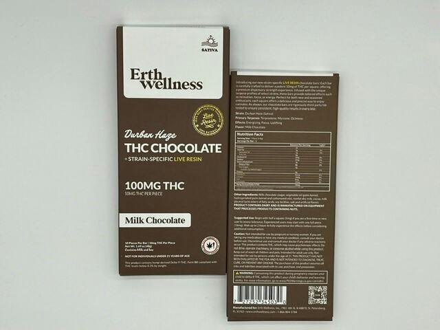 Erth Wellness | Chocolate Bar 100 mg | Milk Chocolate at NativeCare